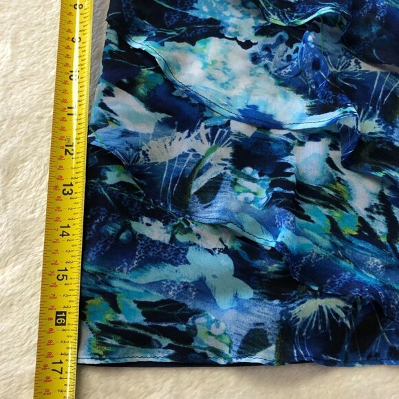 WHBM Ruffled Flowy Sleeveless Blue Floral Top Blouse Size X-Small - Picture 8 of 9